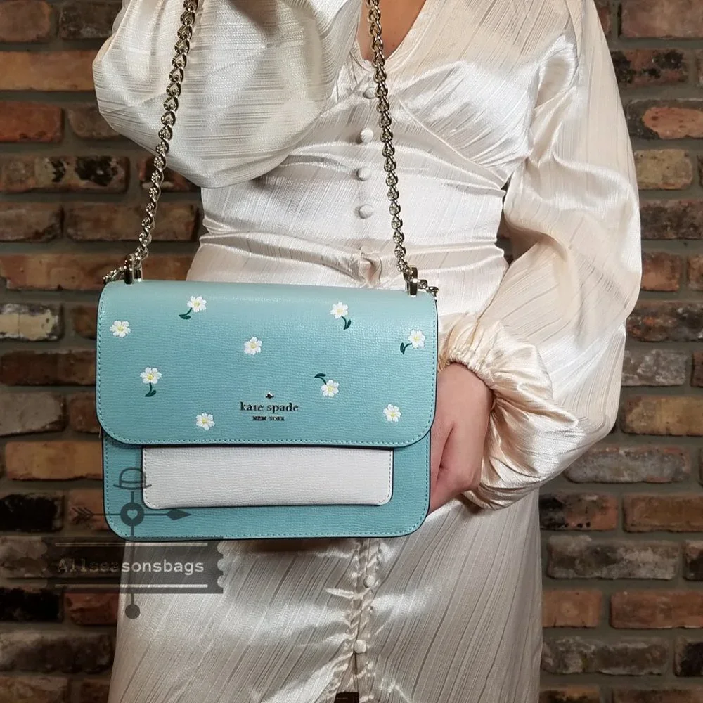 AUTHENTIC Kate Spade Remi Embroidered Lea Aphrodite Green Spring Flap CROSSBODY - Picture 2 of 6
